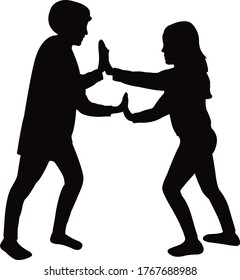 two children playing, silhouette vector