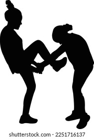 dos niños jugando, vector de silueta