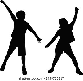 two children playing, silhouette vector