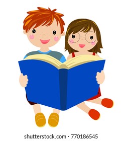 Two children reading book