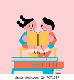 Two children reading a book together, sharing a moment of friendship and learning