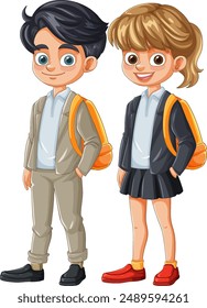 Two children in school uniforms smiling