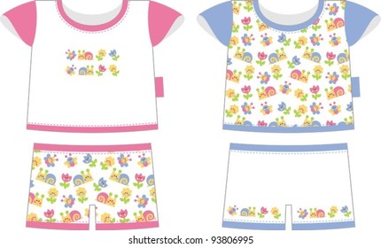 Two children set of clothes (for boys and girls) - blue and pink