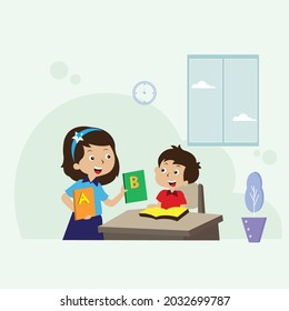 two children studying at home