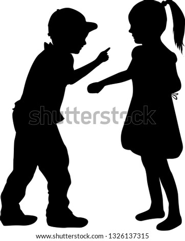 Two children talking, black silhouettes conceptual.