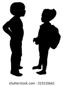 Two Children Talking, Silhouette Vector