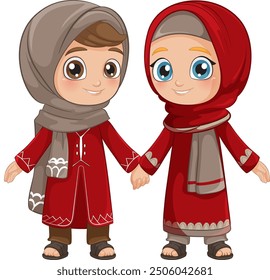 Two children in traditional Muslim attire