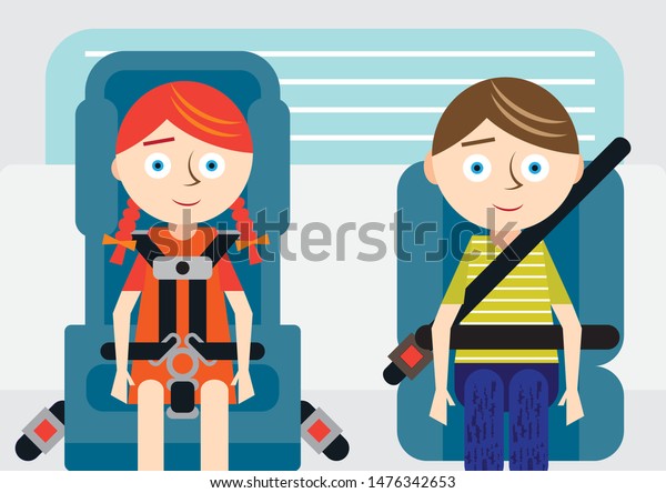 Two Children Traveling Safely Car Using Stock Vector (Royalty Free ...