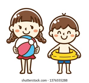 Two children wearing a bathing suit