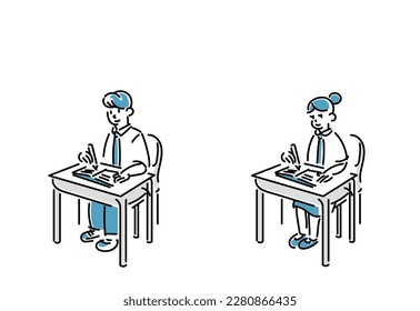 Two children are writing at school.international children's book day.template vector.