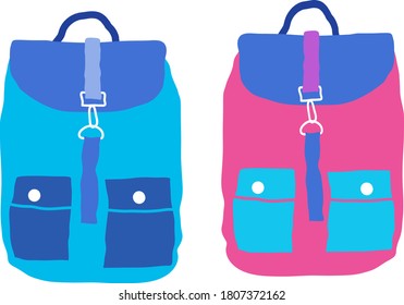 Two childrens backpacks isolated on white. Vector.