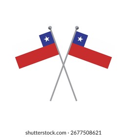 Dos banderas chilenas cruzadas en postes sobre un fondo negro ilustración plana