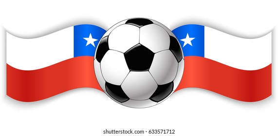 Two Chilean wavy flags with football ball. Combined Chile isolated on white. Football match or international sport competition concept.