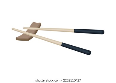 two Chinese chopsticks are on a stand. vector illustration