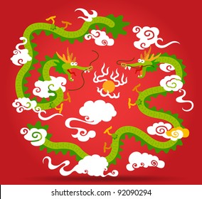 Two Chinese Dragon flying