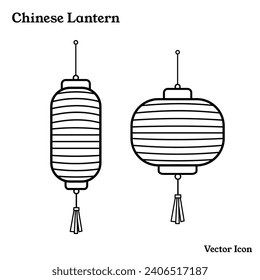 Two chinese lantern with long and round shape vector icon illustration set collection isolated on plain white background. Lunar chinese new year themed drawing.