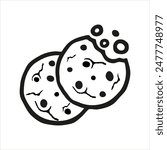 Two chip cookies icon. Simple cookie icon vector illustration. Bitten cookies silhouette or logo. Round black and white biscuit symbol isolated on white
