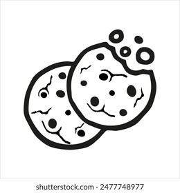 Icono de dos cookies de chip. Simple Ilustración vectorial de iconos de cookies. Silueta o logotipo de galletas mordidas. Símbolo redondo de galleta en blanco y negro aislado en blanco