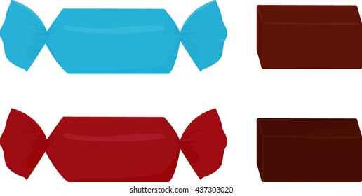 two chocolate candy wrapped in blue and red