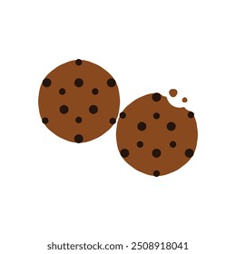 Two chocolate chip cookies icon isolated on white background. Vector illustration.