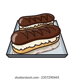 Two chocolate eclairs on a plate isolated vector illustration for Chocolate Eclair Day on June 22
