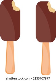 Two chocolate ice creams on stick, illustration, vector on a white background.