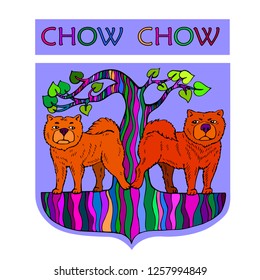 Two chow-chow dogs under a tree