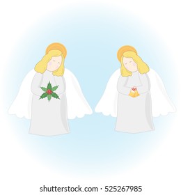 Two Christmas Angels on the light blue background.