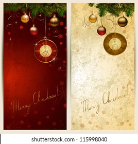 Two Christmas backgrounds  with midnight clock