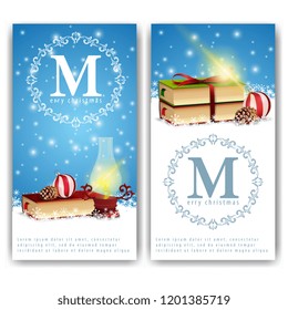 Two Christmas banner templates with an old lantern and Christmas books
