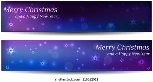 Two christmas banners in blue and purple colors