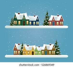 Two Christmas banners with winter town