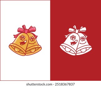 Two Christmas Bells Funny Cartoon Icon and Illustration for Holiday Branding Merchandise TShirts Posters Festive Logos Web Design and Christmas Themed Projects