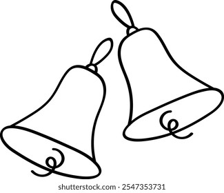  Two Christmas Bells in One Line Drawing Style