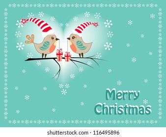 Two Christmas birds. Vector illustration.