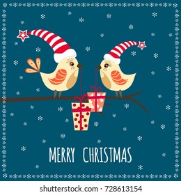 Two Christmas birds. Vector illustration.