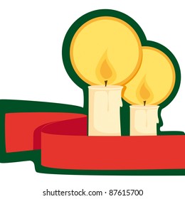 Two Christmas candles and a red ribbon