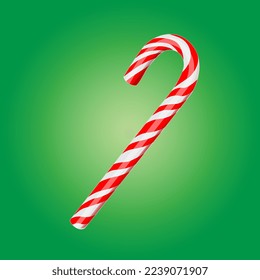 Two christmas candy cane. Santa's stripes cane. Sticker in cartoon style with contour. Vector illustration. Green background.
