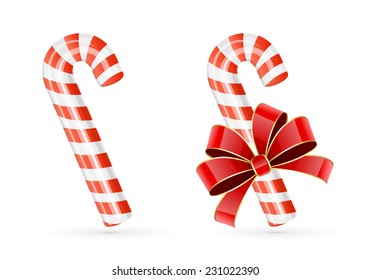 Two Christmas candy canes isolated on white background, illustration.