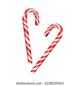 Two christmas candy canes. Santa's stripes cane. Sticker in cartoon style with contour. Vector illustration.