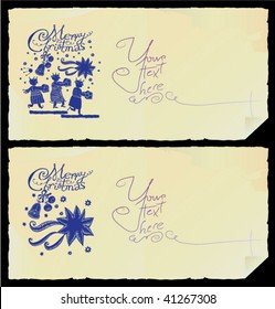 two Christmas cards on old paper with Three Kings and Star