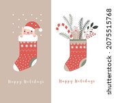 Two Christmas cards, christmas stocking	
