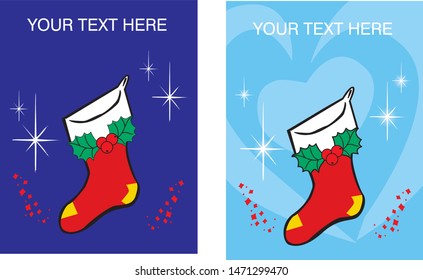 
two christmas cards in vector with santa's sock and space for text