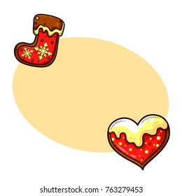 Two Christmas cookies with place for text, vector illustration isolated on white background