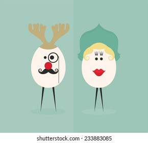 Two Christmas eggs in suits the flat
