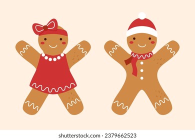 Two Christmas gingerbread cookies - male and female.