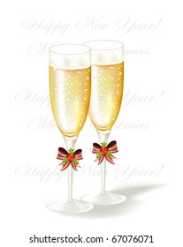 Two Christmas glasses of champagne. Vector