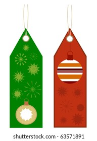 Two Christmas labels red and green