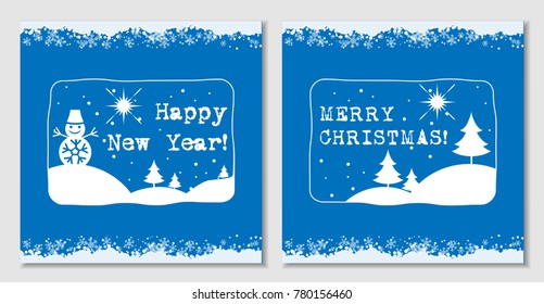 Two Christmas and New Year postcards of print and websites.