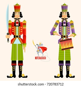 Two Christmas Nutcrackers and the mouse king. Vector illustration